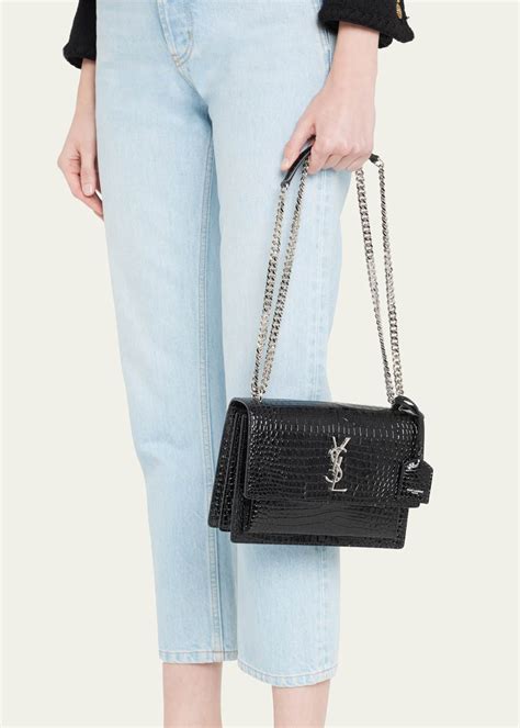 Saint Laurent Sunset Medium YSL Crossbody Bag in Croc .